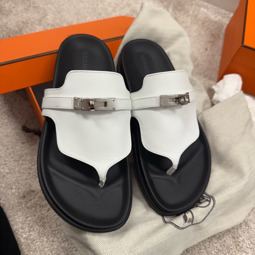 Hermes White and Black Sandals